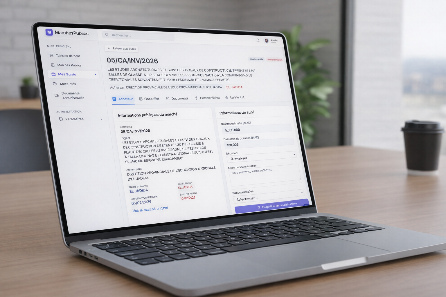 Détail d’un marché dans MarchePro